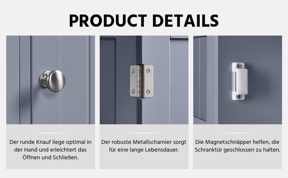 Шафка у ванну кімнату Yaheetech з 3 висувними ящиками та 1 дверцятами, сіра, 55,5 x 29,5 x 86,5 см