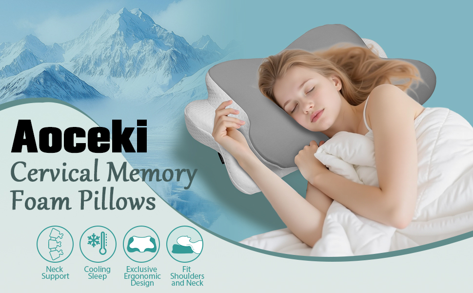 Ортопедична подушка з піни Memory Foam для сну на боку, Queen Size (23.2x15.1x4.7 см), сіра - підтримка шиї та комфорт при болях у спині та плечах
