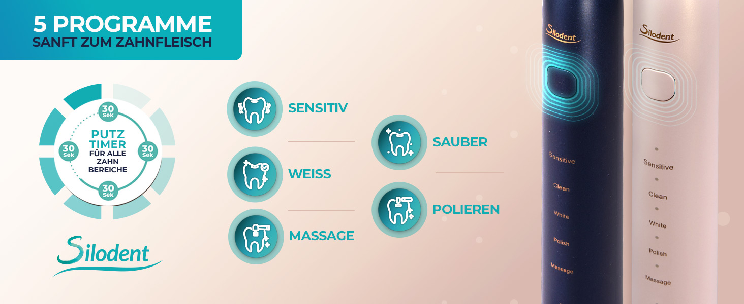 Електрична зубна щітка Silodent Midnight Blue з антисептичною щетиною. 5 програм, Power-батарея, чохол для подорожей. Тестовий лідер, 100 днів без ризику.