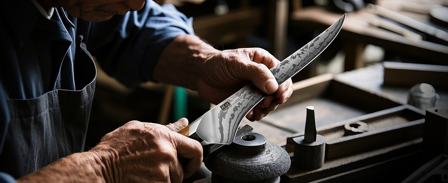 Набір кухонних ножів SHAN ZU Damast: професійний кухонний ніж шеф-кухаря 20 см, ніж для обробки овочів 18 см, з ручкою з акації, серія WHITE TIGER