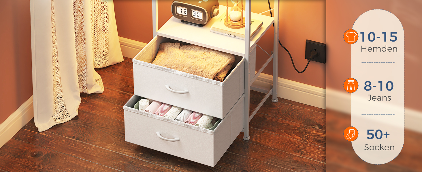 Приліжкова тумбочка Coleshome біла з USB, розеткою та LED-підсвіткою, 2 висувні ящики та полиця, для невеликих спалень, 40x30x60 см, в упаковці 1 шт.