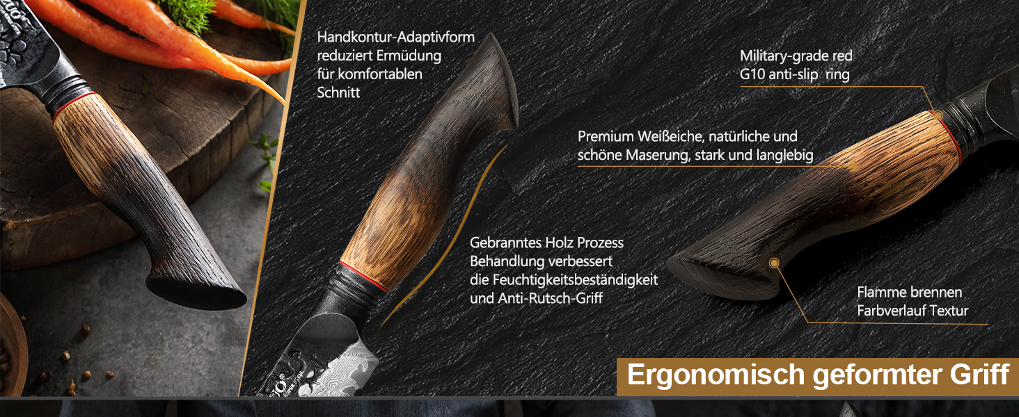 Ніж кухарський XINZUO Damaststahl серії Mo, 19.3 см - професійний, з лезом з дамаської сталі, кухонний ніж, мультифункціональний, з ергономічною ручкою з білого дуба