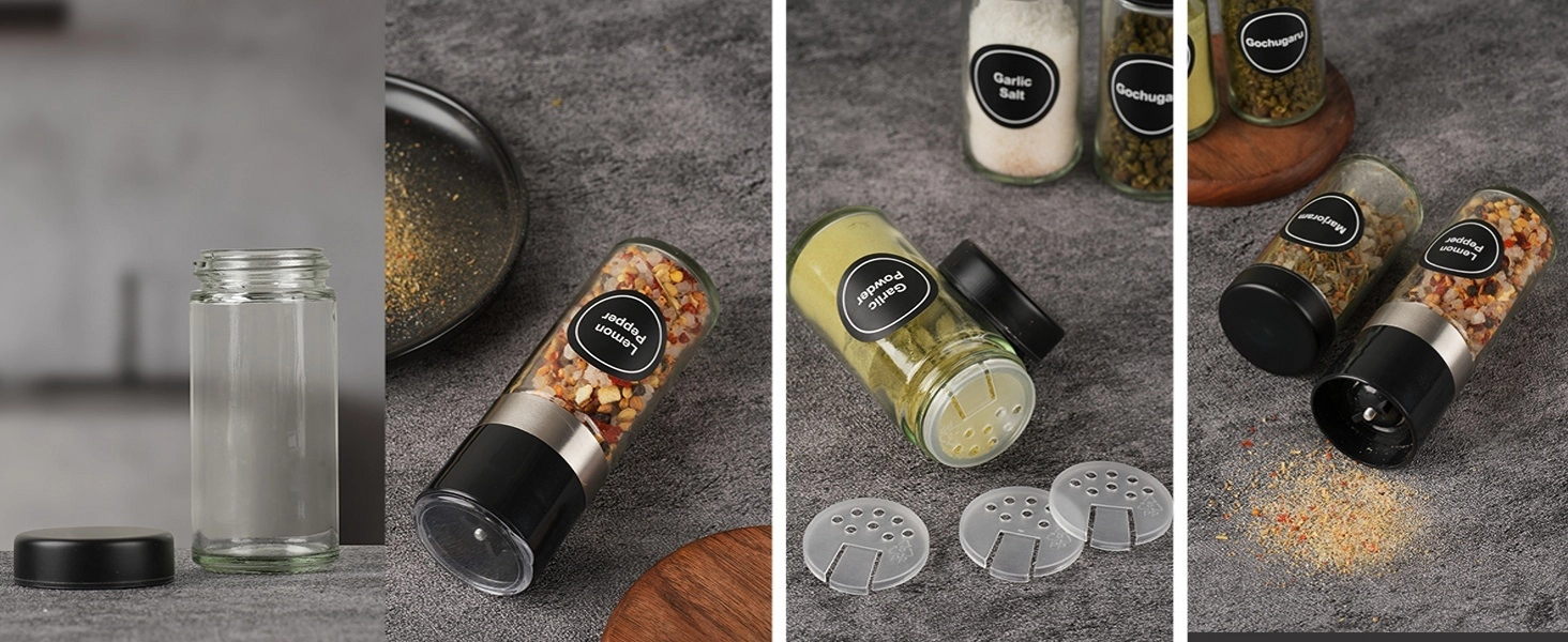 Набір скляних банок для спецій FRIBERG з дозатором, 20 шт. по 120 мл, чорний колір