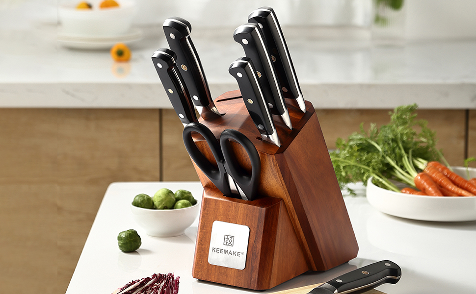 Набір кухонних ножів Keemake 8 предметів з бруском: кухонні ножі, ніж для хліба, ніж для м'яса. Набір ножів для кухні, 8 шт.