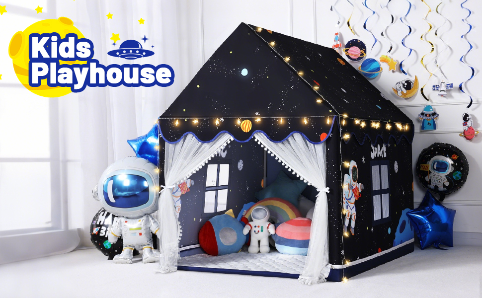 Дитяче намет-будиночок Wilwolfer з килимком для малюків: Принцесинний будиночок для дівчаток та хлопчиків - Великий намет для гри в приміщенні та на вулиці - Ідеальна іграшка для дітей, чорний з килимком