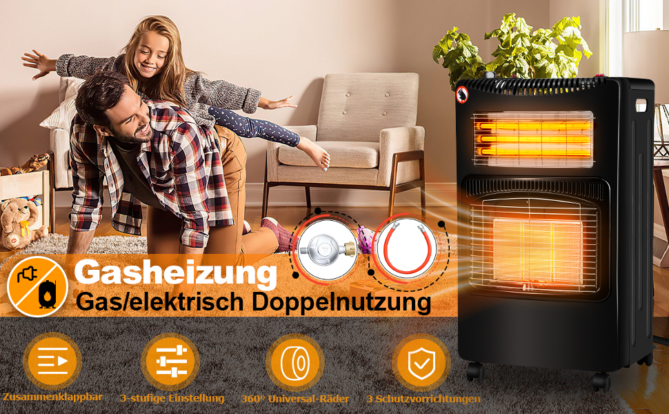 Газовий обігрівач для приміщень 4,2 КВт, інфрачервоний нагрівач, портативний, Plug and Play
