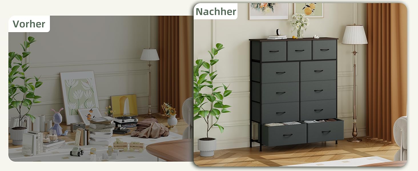 Комод з шухлядами Somdot, тканинний комод, комод для спальні, вітальні, передпокою, 5/11 шухляд, білий, штучна шкіра (кольори: котравий сірий, 30T x 100B x 118.5H см)