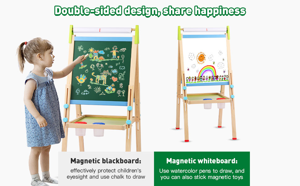Дерев'яна іграшкова дошка Kinder: двостороння мольберт-дошка з аксесуарами для малювання, для дітей 3-12 років