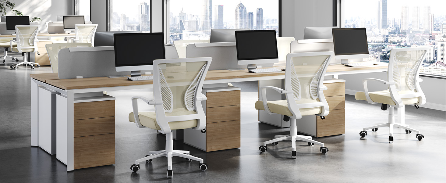 Офісний стілець Yaheetech ергономічний з сітчастою спинкою, регульований, з підлокітниками, бежевий, до 136 кг