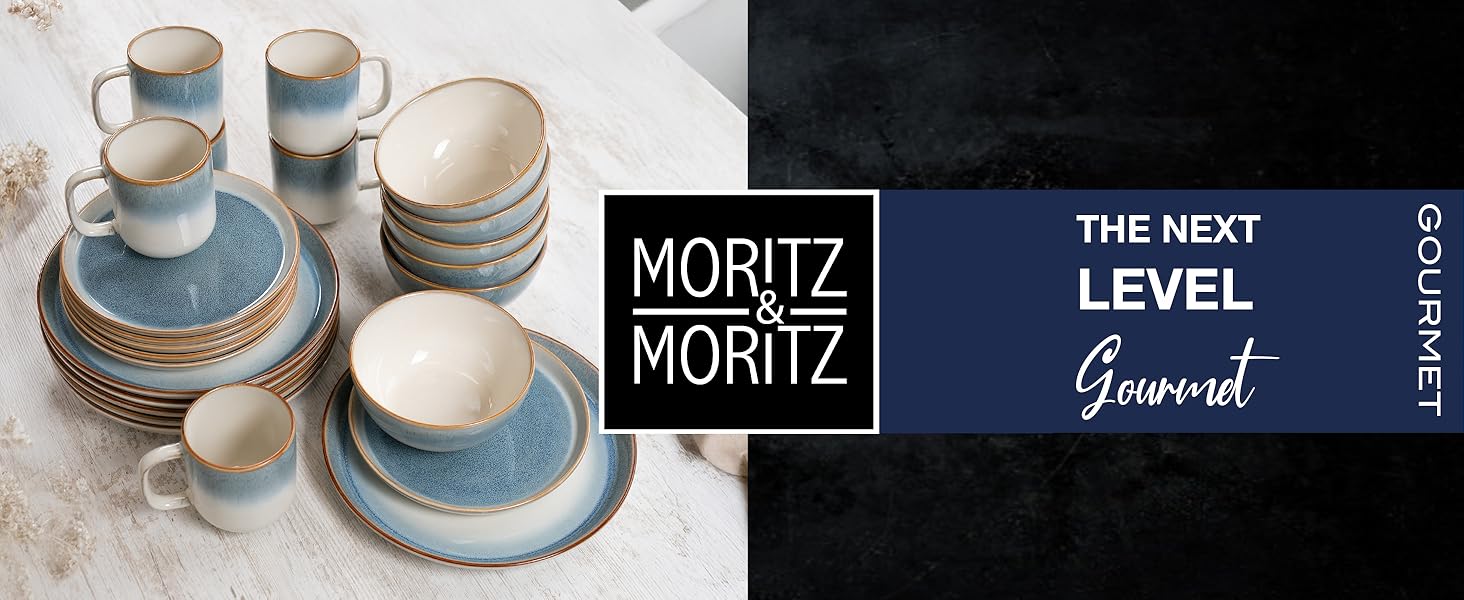 Набір посуду Moritz & Moritz TARENTO 48 предметів (12 осіб) - 48-місний набір посуду з високоякісної кераміки, 12 обідніх тарілок, 12 десертних тарілок, 12 супових тарілок та 12 чашок, блакитний колір