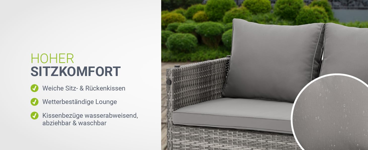 Набір садових меблів Juskys Jamaika 2в1: стіл та диван-крісло для балкона/саду - сірий