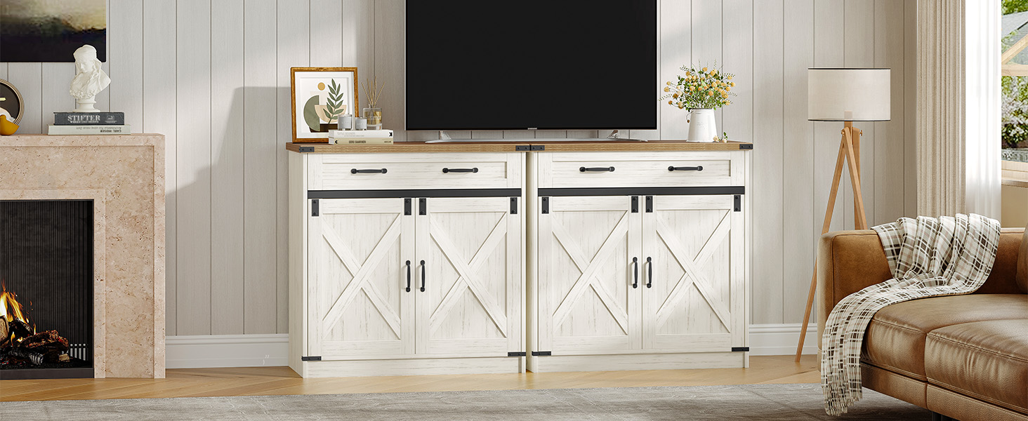 Кухонна шафа Hzuaneri з ящиком та 2 дверцятами, шафа для зберігання, регульовані полиці, стиль кантрі, 40 x 140 x 80 см, вінтажний коричнево-білий колір, SC94814X