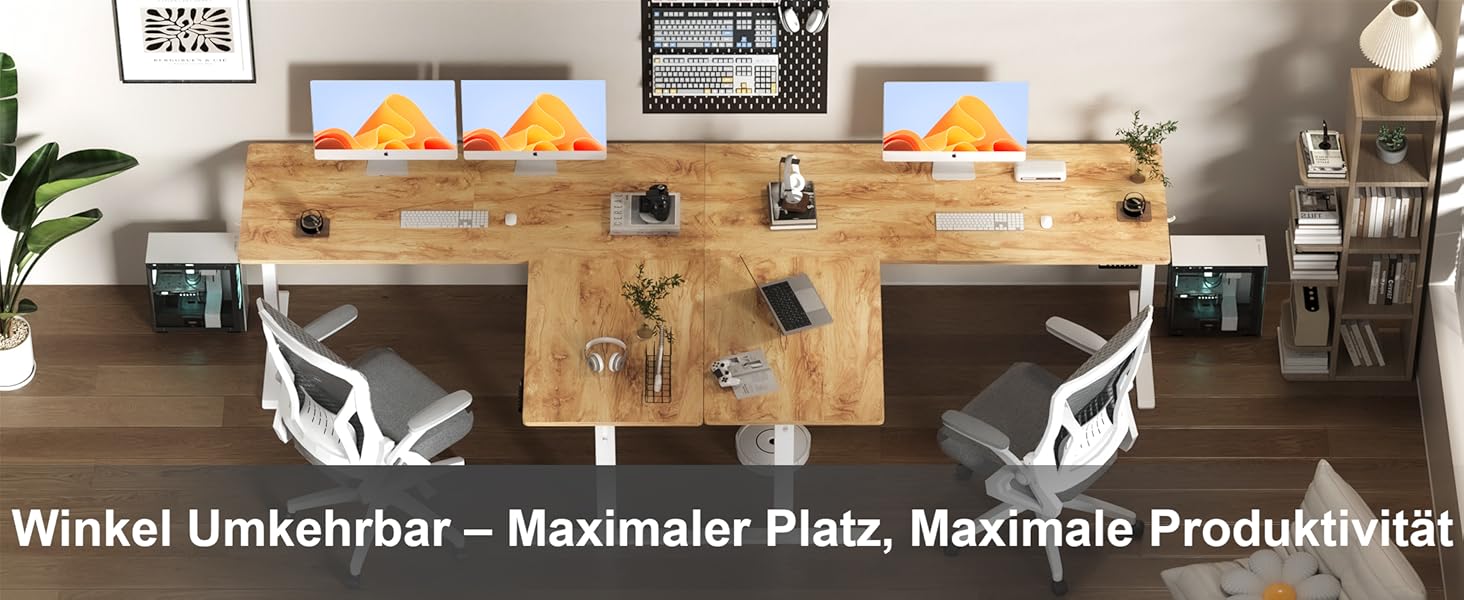 Електричний кутовий стіл BEXEVUE з регулюванням висоти 160x140 см, 3 функції пам'яті, антиколізійна технологія, для дому та офісу, бежевий