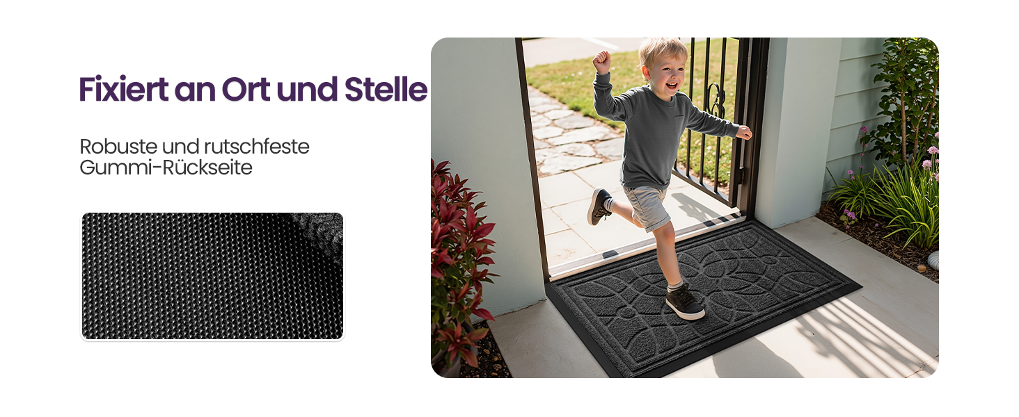 Килимок для дому та вулиці DEXI, 60 x 90 см, антиковзаючі, миється, вологостійкий, сірий