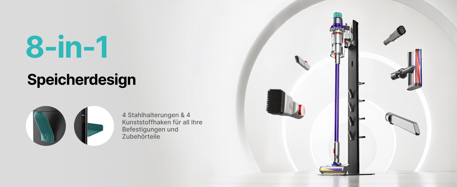 Підставка для акумуляторного пилососа Dyson з 4 гаками та 4 полицями (Gen5, V15, V12, V11, V10, V8, V7, V6) без свердління