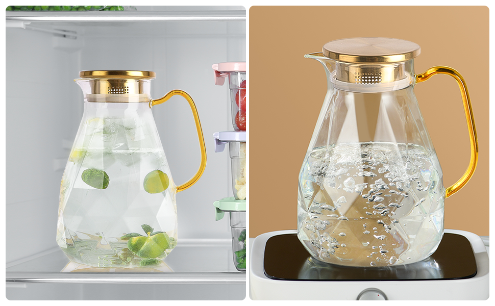 Скляна карафа Yirilan 2.2L з кришкою, 74 унції - для води, напоїв