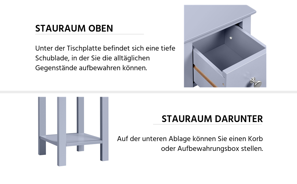 Нічний столик Yaheetech (2 шт.) з шухлядою та полицею, білий (темно-сірий)