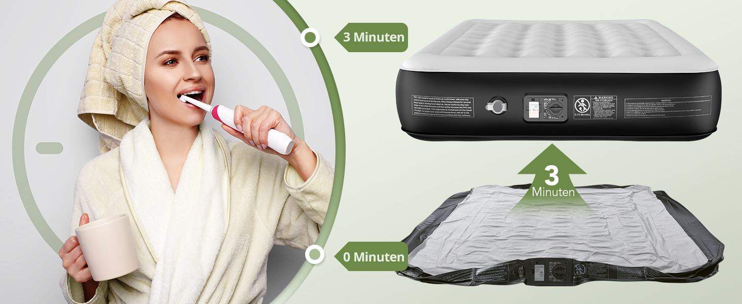 Надувне ліжко Airefina для 1 особи з вбудованим насосом, 99x190x46 см. Гостьове ліжко, компактне, з сумкою для перенесення, до 295 кг.