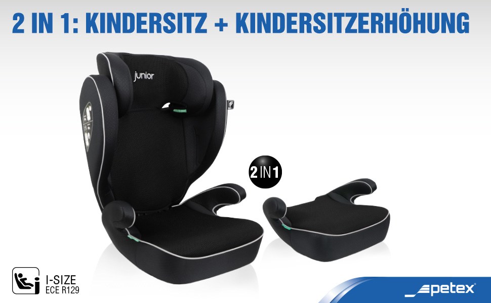 Автокрісло PETEX Auto-Kindersitz Basic Plus i-Size ISOFIX (100-150 см), сірий - безпечний дитячий автосидіння з регульованою висотою