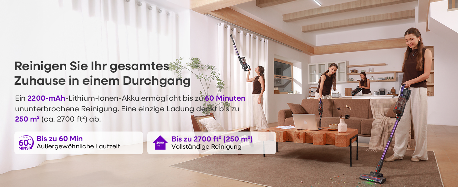 Акумуляторний бездротовий пилосос AlloyMove A03 Lila: 45000Pa, 450W, 60 хвилин, LED, для тварин, килимів, твердих поверхонь