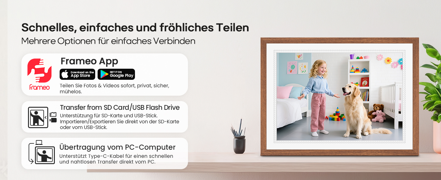 Frameo Цифровий фоторамка 10,1 дюйма, HD 1280*800 IPS сенсорний екран, 32GB пам'ять, автоповорот, Frameo App для обміну фото та відео, 15 дерев'яних текстур (білий)