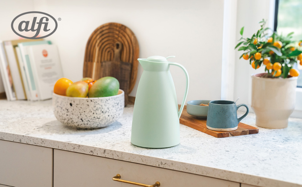 Термос Alfi ECO 1.0л, темно-сірий, з термоізоляційним скляним вкладишем, з кришкою-поворотом та зручною кнопкою, для однієї руки, ідеальний для кави та чаю, без BPA