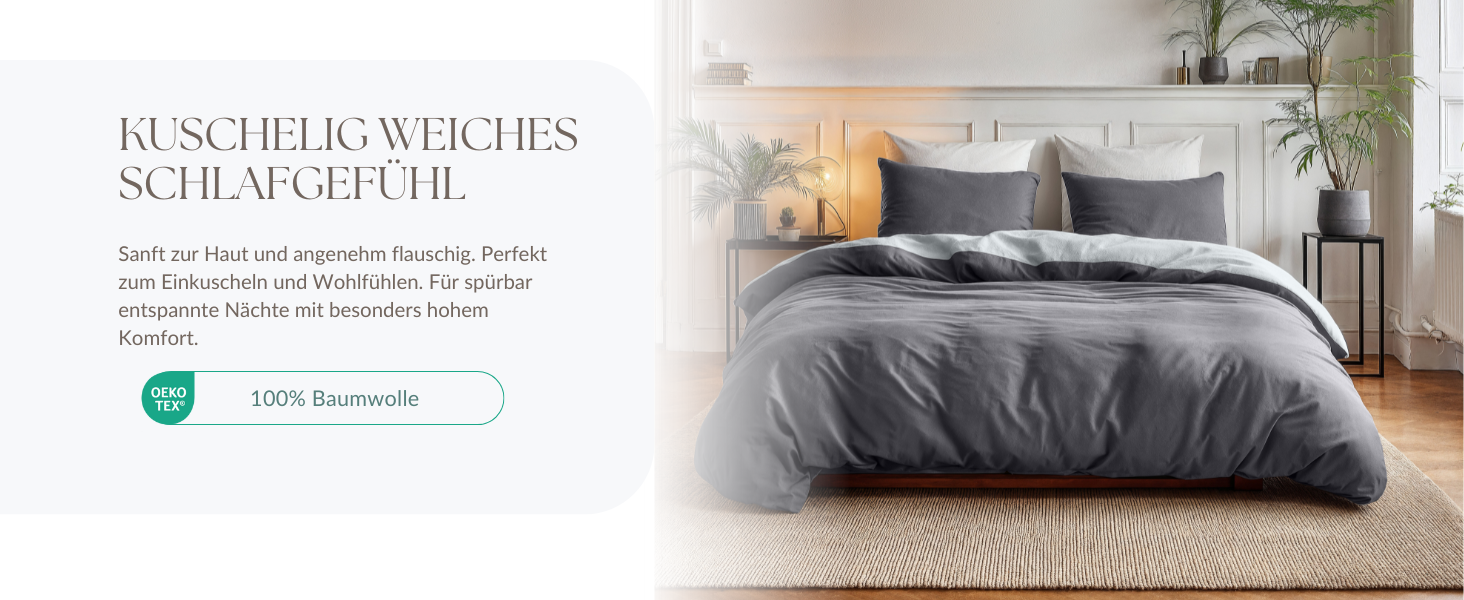 Комплект постільної білизни Sleeptime 200x200, 3-частини - 100% бавовна, сірий антрацит | Оeko-TEX®, блискавка, дихаючий