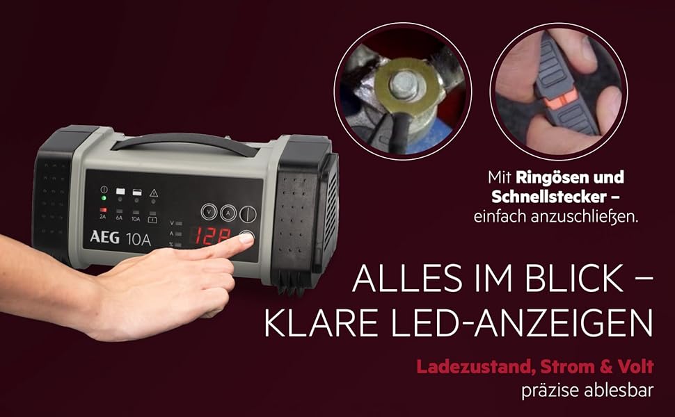 Зарядний пристрій акумуляторів AEG LT 20, 20A для 12/24V авто, 9-ступінчатий, Power Supply, інтелектуальна зарядка, автоматична компенсація температури, чорний/сірий