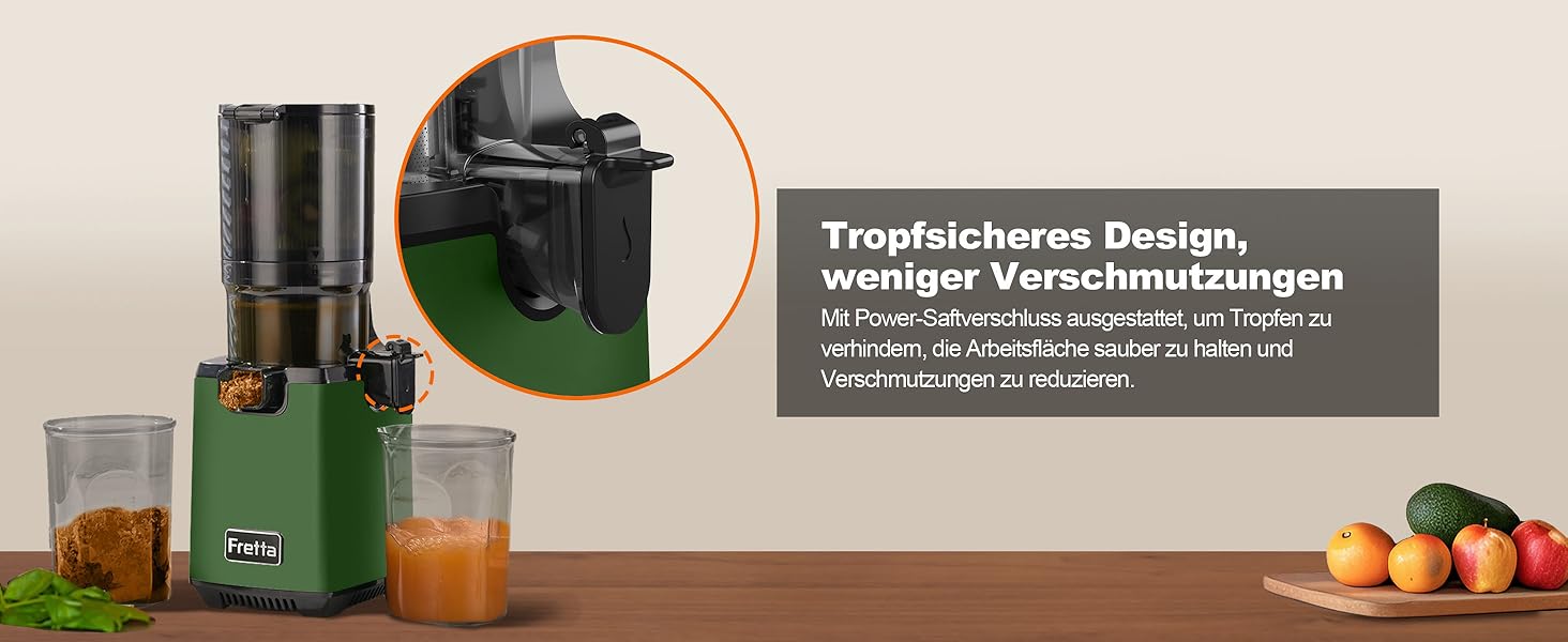 Фреш-прес Fretta Slow Juicer: Швидкий та зручний соковичавник з нержавіючої сталі для овочів та фруктів, 135 мм, 1.8 л, з функцією реверсу, 250W (Темно-зелений)