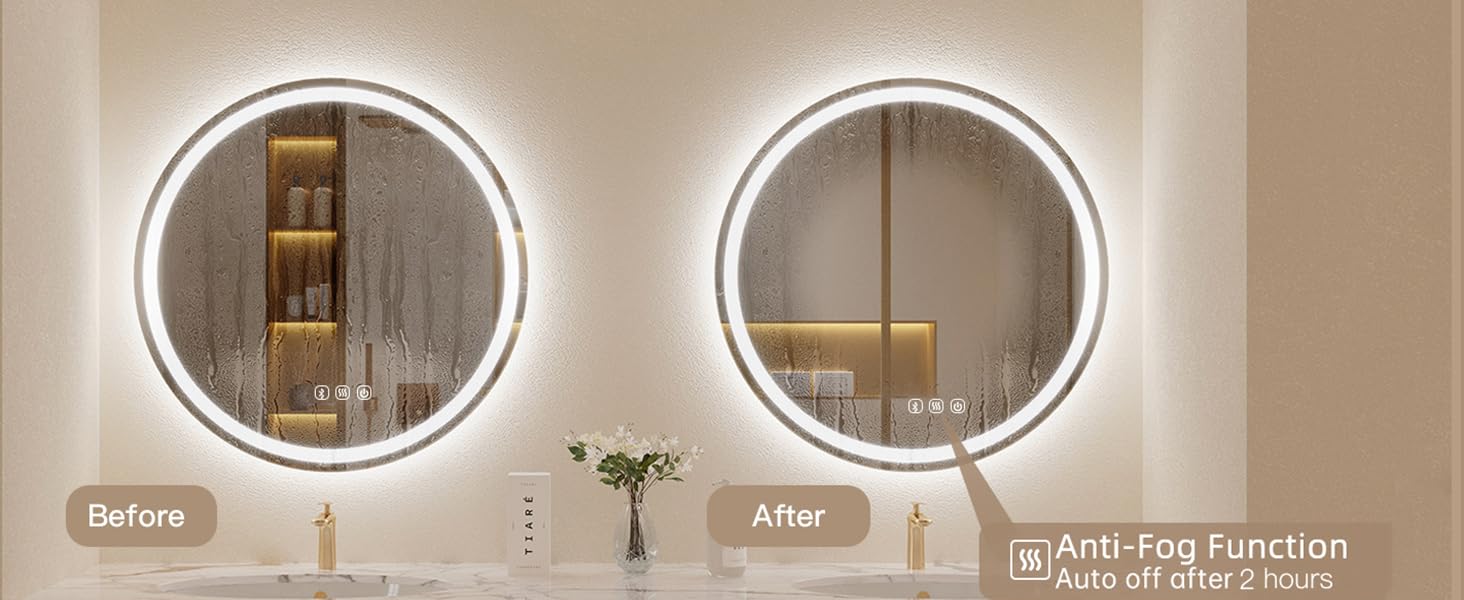 Дзеркало для ванної кімнати Habison з підсвічуванням 70x70 см LED, з годинником, сенсорним вимикачем, регулюванням яскравості, захистом від запотівання, 3-х кратним збільшенням, Bluetooth, 3 кольори світла