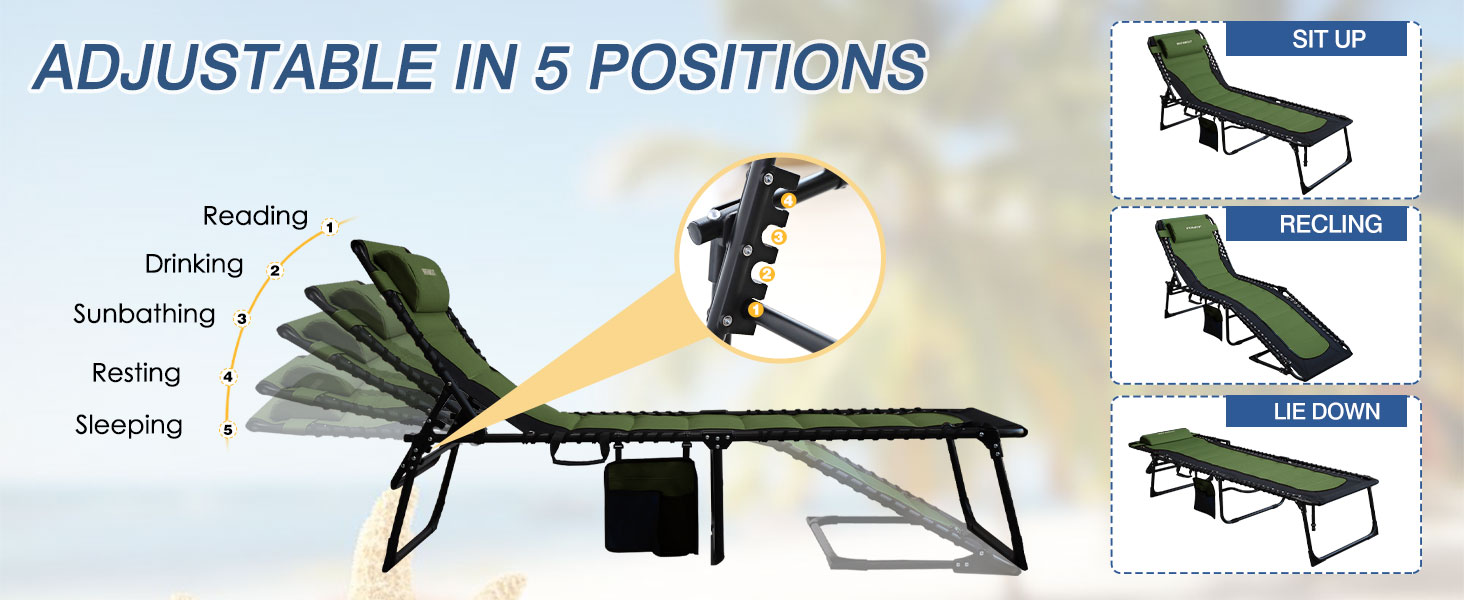Великий розкладний шезлонг для саду: 5 положень спинки, Outdoor, XXL, триногий, для пляжу/кемпінгу, до 150 кг, з подушкою та кишенею, 200x68 см, сірий (Navy_s, 190x59 см)