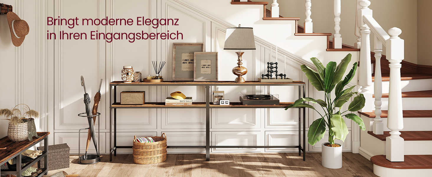 Консоль VASAGLE - вузький столик для вітальні/коридору з 2 полицями, 20 x 100 x 80 см, сіро-чорний, LNT131B22