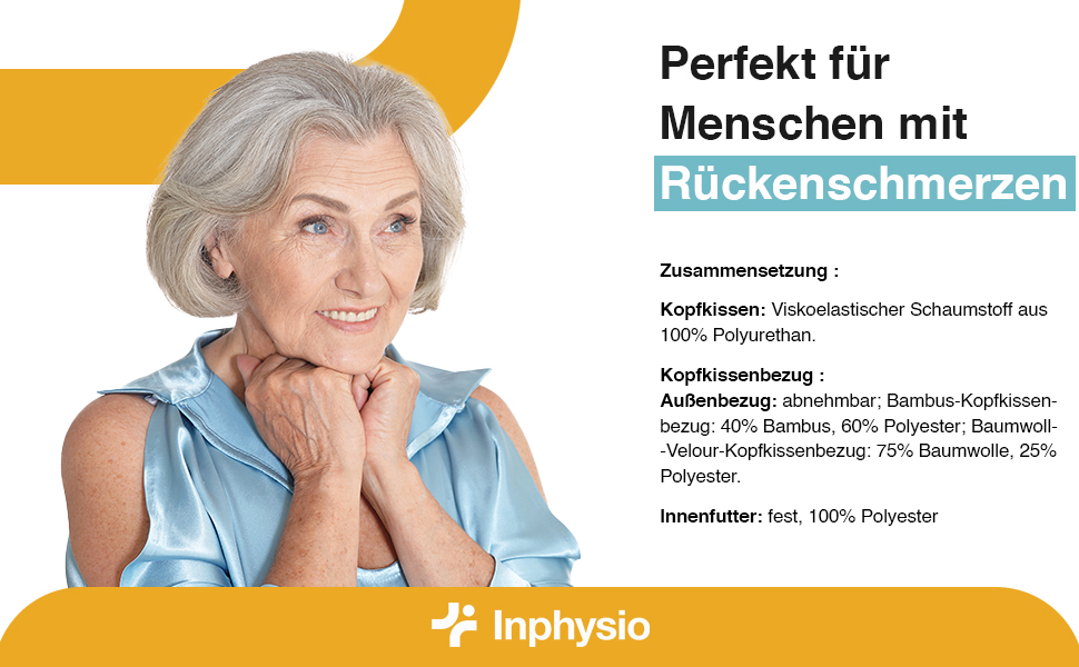 Ергономічна подушка для шиї та попереку Inphysio Luxury з гіпоалергенної пінки з ефектом пам'яті (Memory Foam), бежева, 60 x 35 x 12/7 см, 2 чохли у комплекті