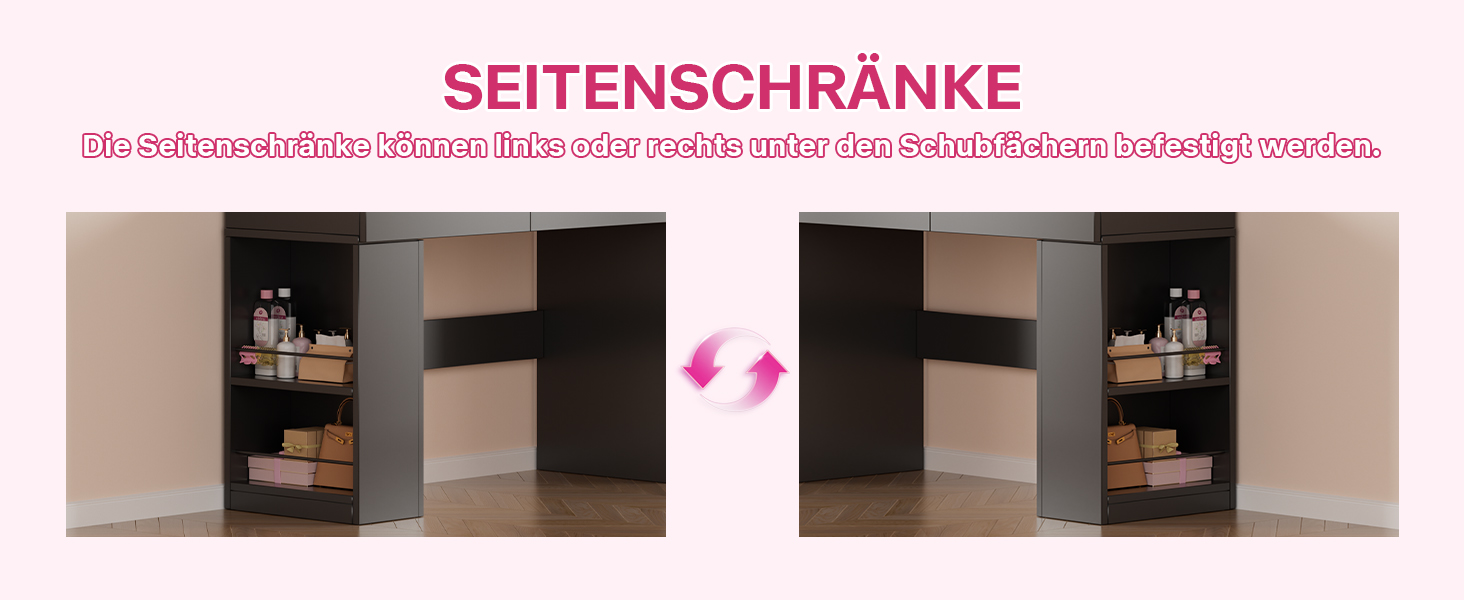 Великий туалетний столик Airfish з підсвічуванням 108x40 см, з дзеркалом та полицями, 2 шухляди, регульована яскравість, 3 кольори, для спальні/вітальні (білий туалетний столик) (чорний туалетний столик)