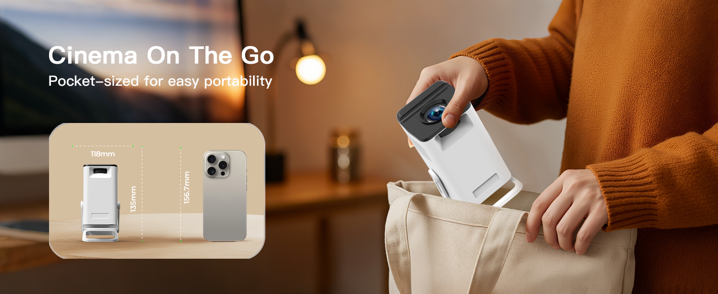 Портативний проєктор LYNCAST HY300 Pro з Wi-Fi, Bluetooth та Android 11. Підтримка 1080P/4K, поворотний на 180°, для домашнього кінотеатру та використання на відкритому повітрі (VisualCube 300 White)