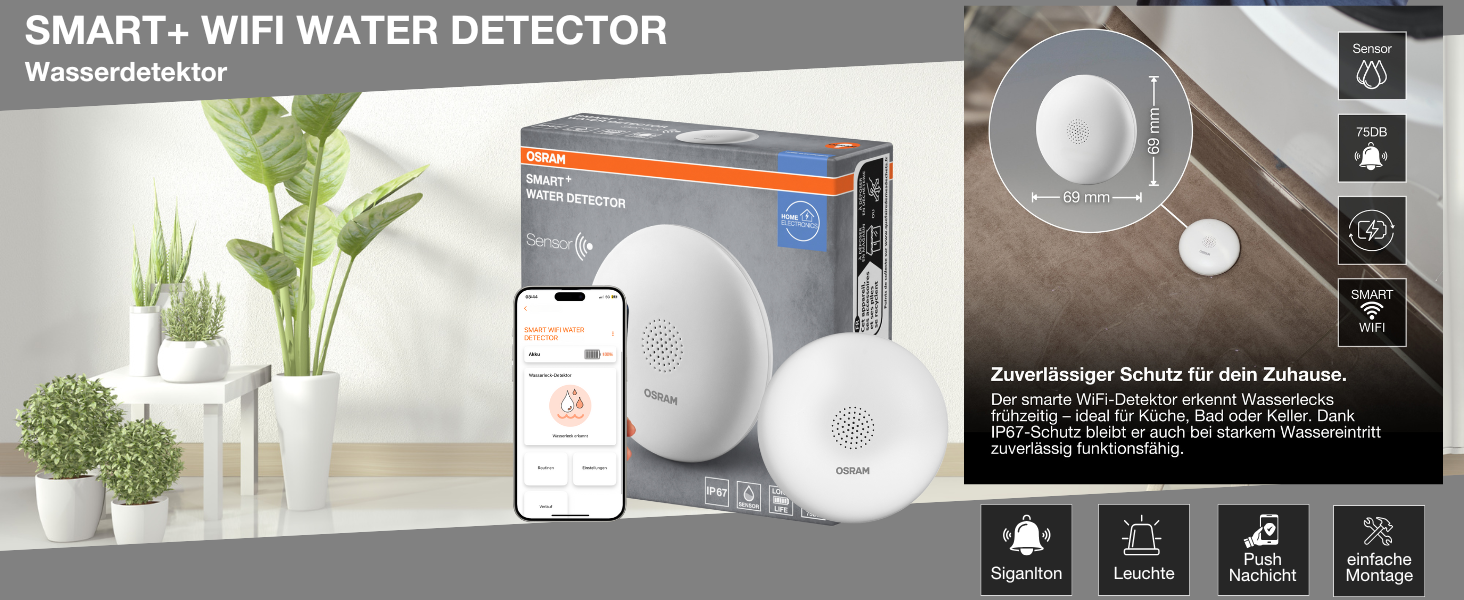 Розумний датчик чадного газу LEDVANCE SMART+ з WiFi, сертифікований EN 50291, білий