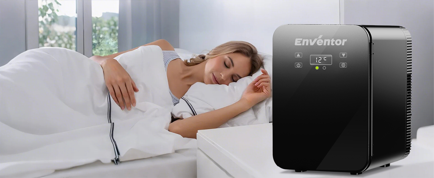 Mini холодильник Enventor 10L: компактний, тихий, з функцією охолодження та нагріву (12V/220V) для авто, спальні, офісу, косметики (чорний)