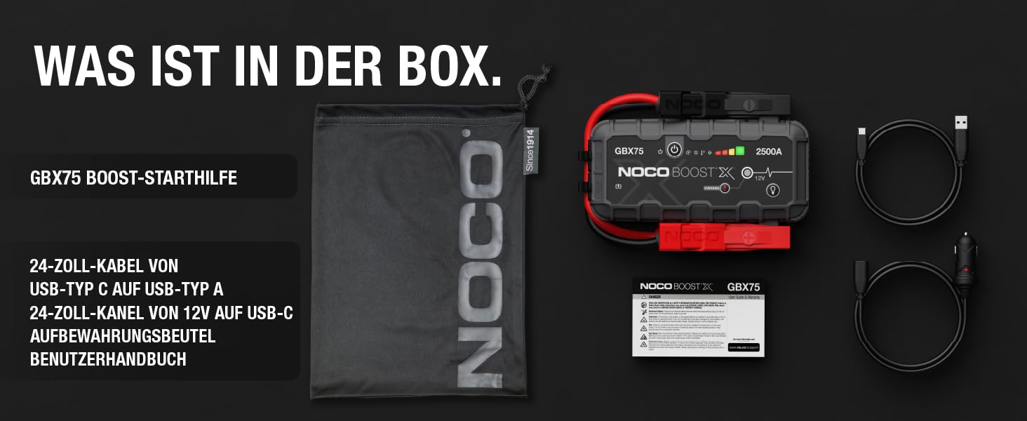Бустер для автомобіля NOCO Boost X GBX75: Пусковий пристрій 2500A 12V Lithium Powerbank для бензинових двигунів до 8.5L та дизельних до 6.5L