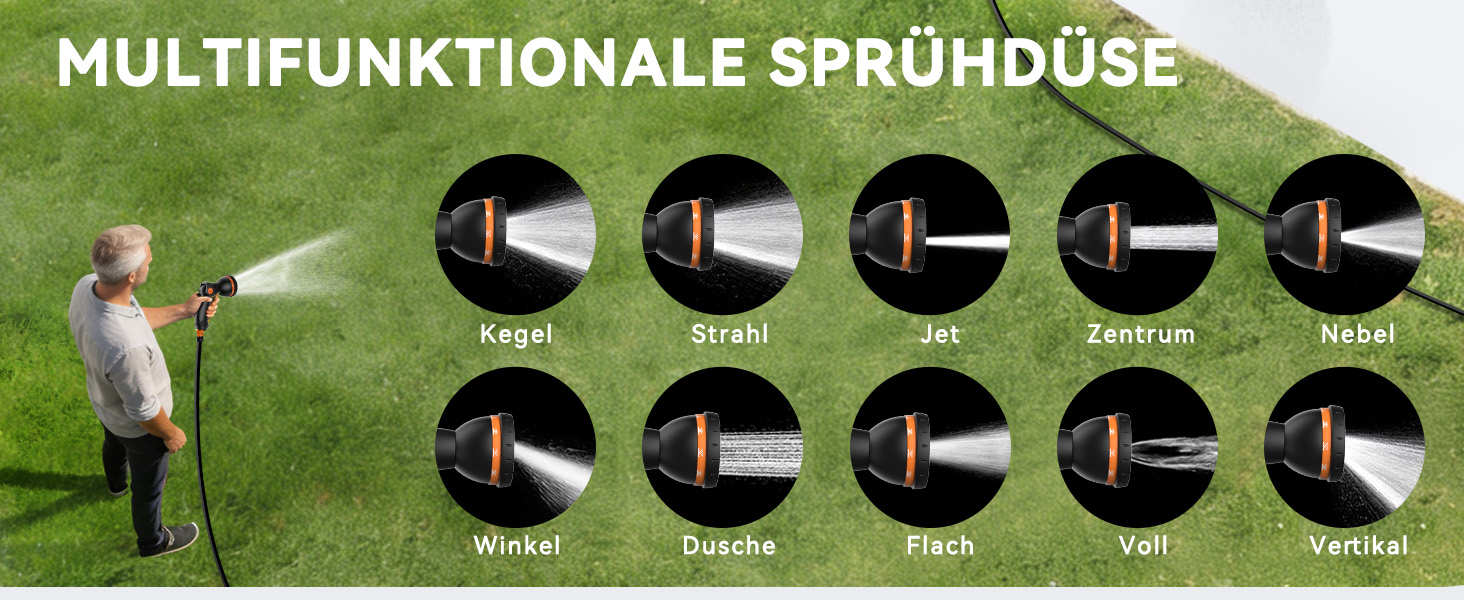 Шланговий барабан SUNPOW настінний 30м для саду, тераси та двору. Автоматичний намотувач, поворотна стійка 180°, 10 функцій розпилення, діаметр 16 мм.