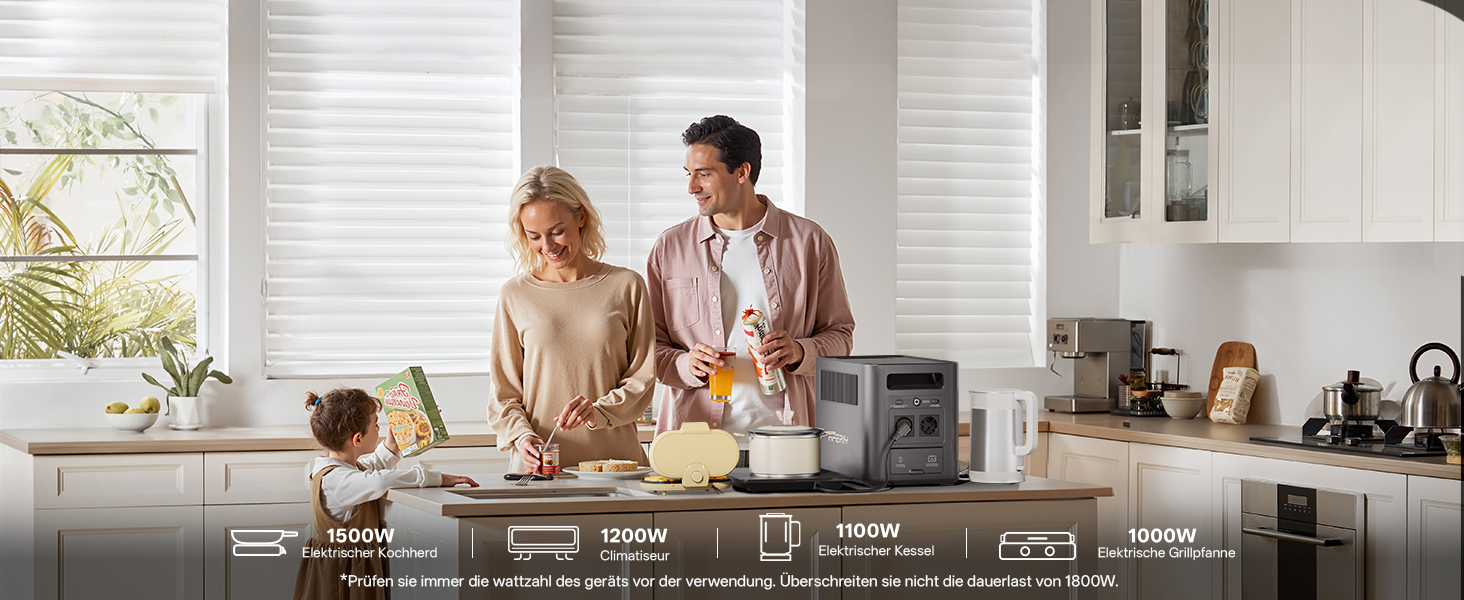Портативна електростанція AFERIY 1800W 1024Wh LiFePO4, сонячний генератор з швидкою зарядкою за 1 год, UPS <10мс, 9 виходів, чиста синусоїда 230V, керування через APP, BMS, для кемпінгу та дому