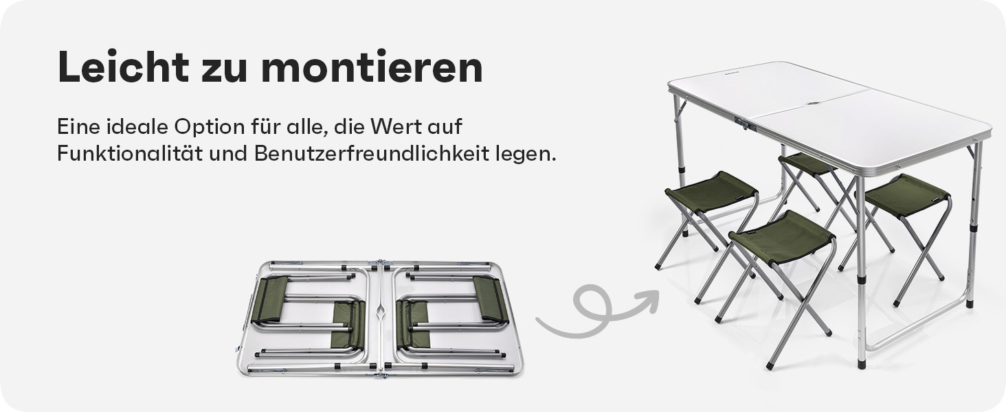 Кемпінговий стіл Складний набір кемпінгових столів Alu 120 x 60 x 69 см Розкладний стіл з 4 стільцями 60 x 120 x 69 см Білий