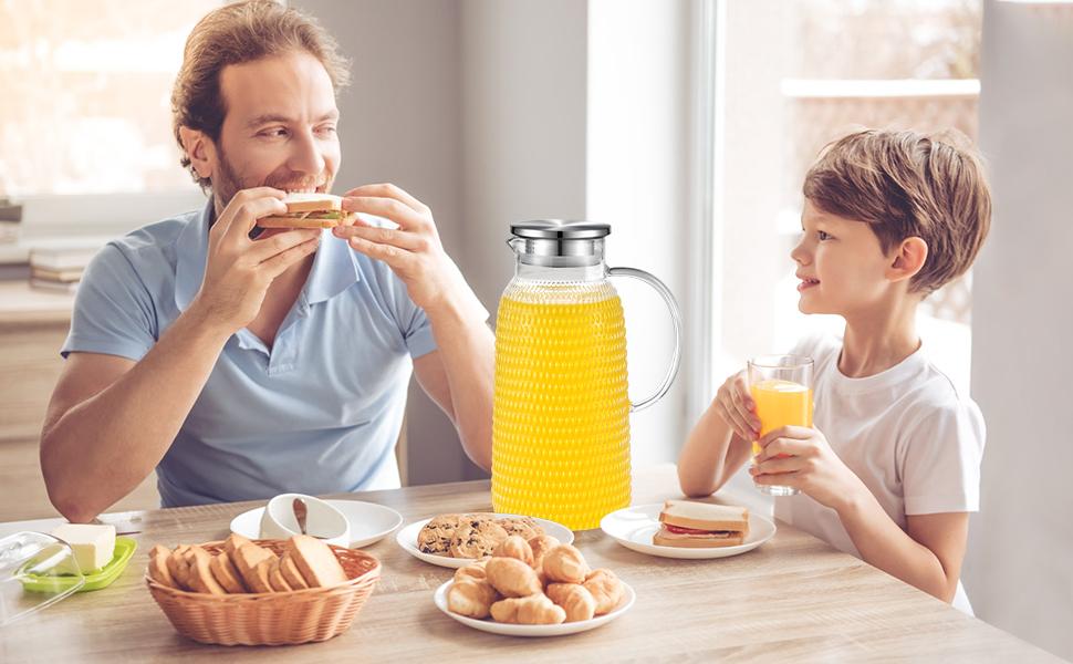 Скляна карафа Aofmee 2 літри з кришкою: для води, соку, айс-ті. Підходить для ресторанів та дому.