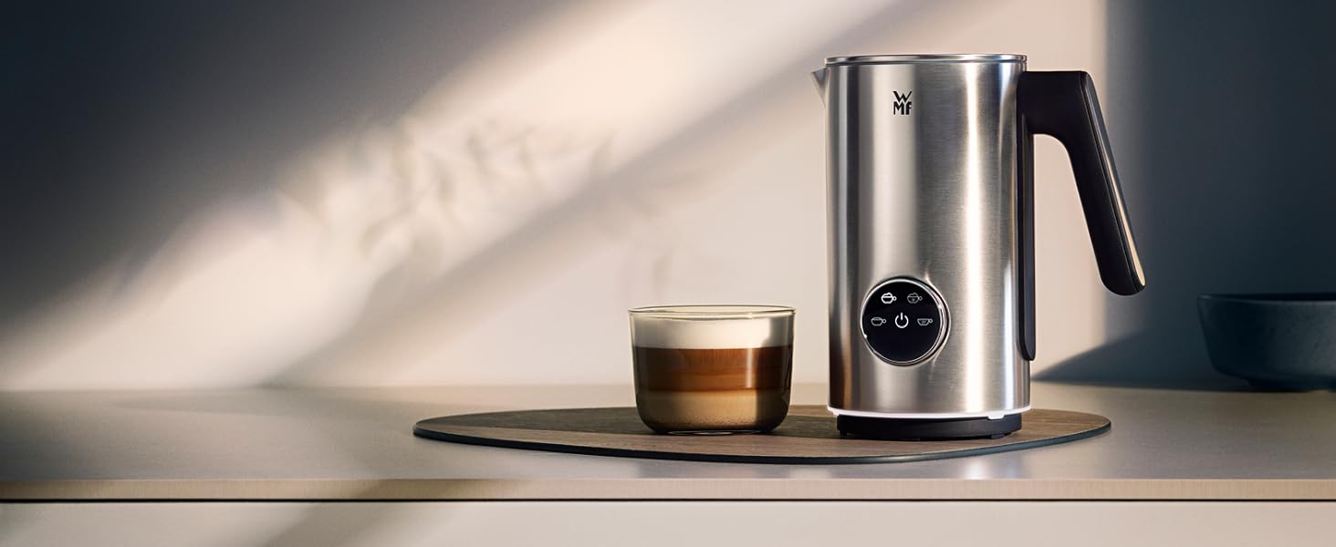 WMF Lono Silk: Електричний спінювач молока для капучино, лате та гарячого шоколаду (150-500 мл) з індукційним нагрівом та підсвіткою. Підходить для коров'ячого та рослинного молока.