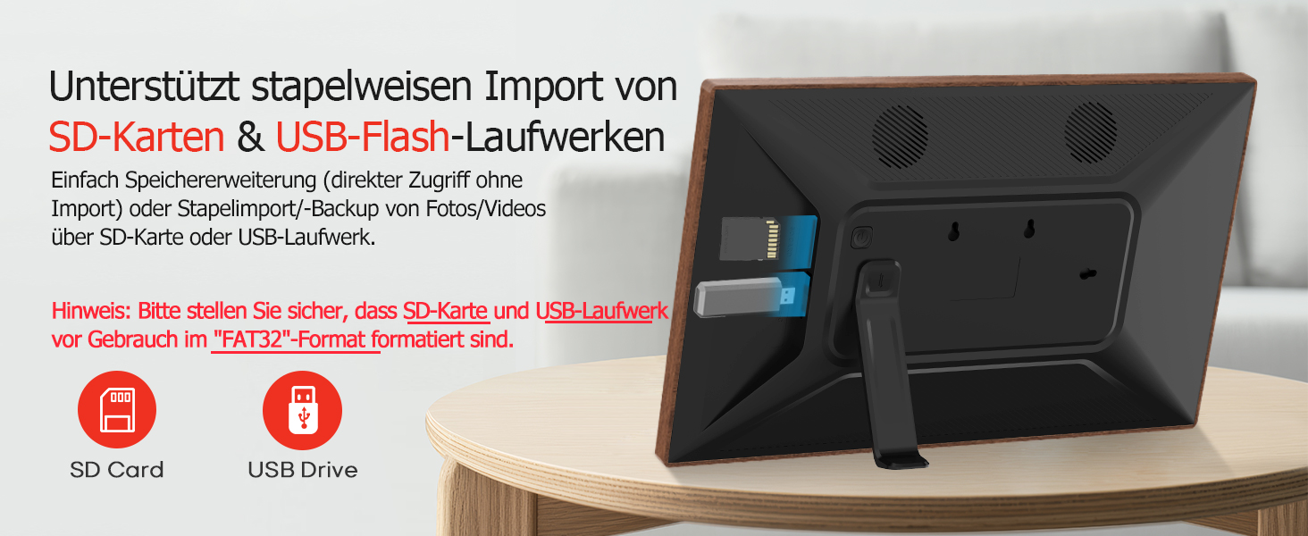 Цифровий фоторамка Frameo 10.1 дюйма з Wi-Fi, сенсорний IPS екран HD 1280*800, 32GB пам'яті, автоповорот, підтримка Frameo App для зручного обміну фото та відео, корпус з дерева (15.6 дюймів)