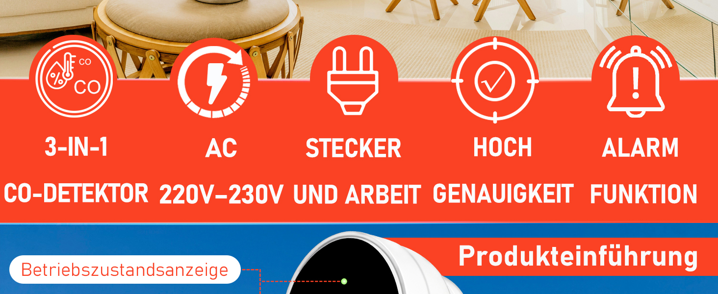 Детектор чадного газу 3-в-1 з HD-дисплеєм, візуальним та звуковим сигналом (CO-метр, температура, вологість) для дому та подорожей