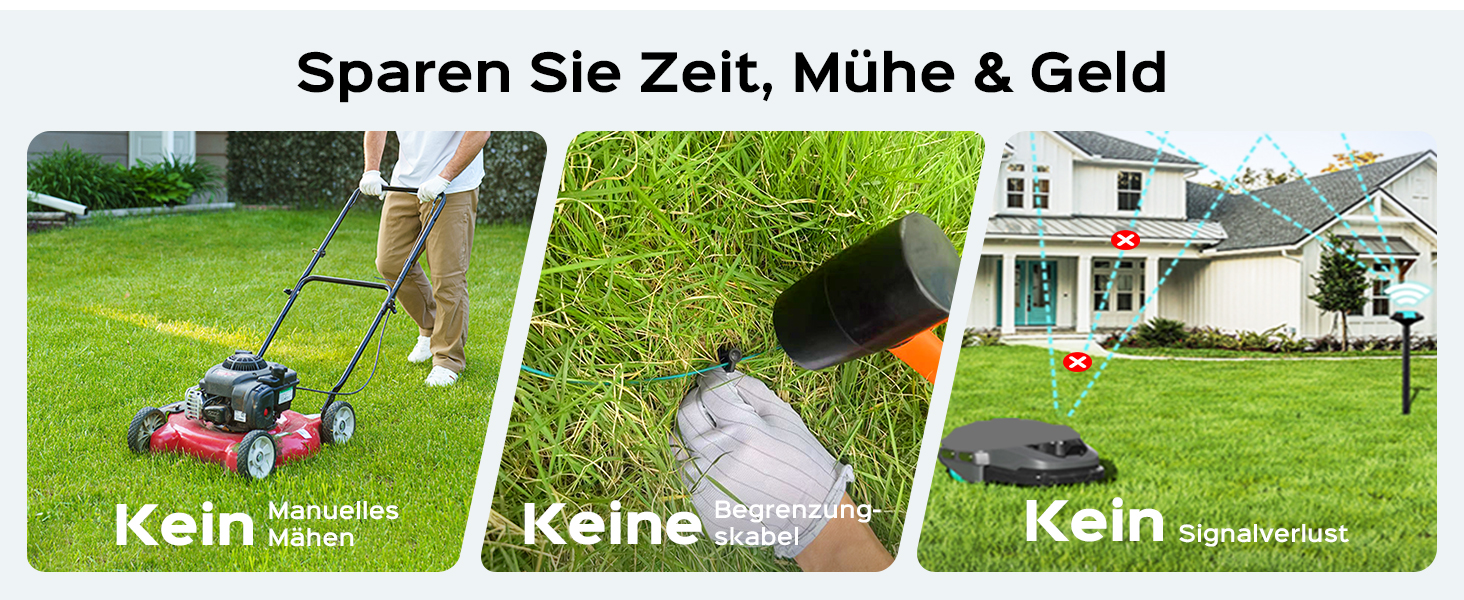 Робот-газонокосилка V100 без обмежувального кабелю з камерою, уникнення перешкод, навігація Vision, акумулятор 4 Ah, 150㎡, запасні леза, спіральне косіння, сірий колір