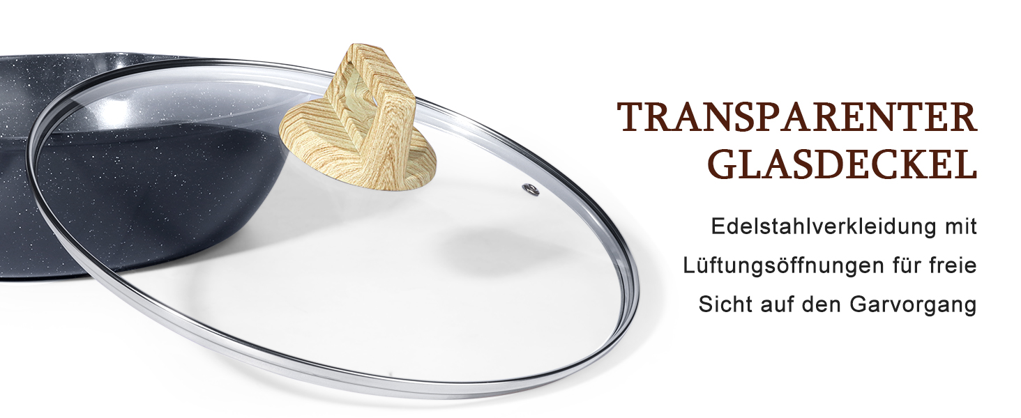 Сковорода з високим бортиком GiPP, 30 см, з кришкою, керамічне антипригарне покриття, 4.3 л, для всіх типів плит, білий (сірий), без PFOA/PFOS