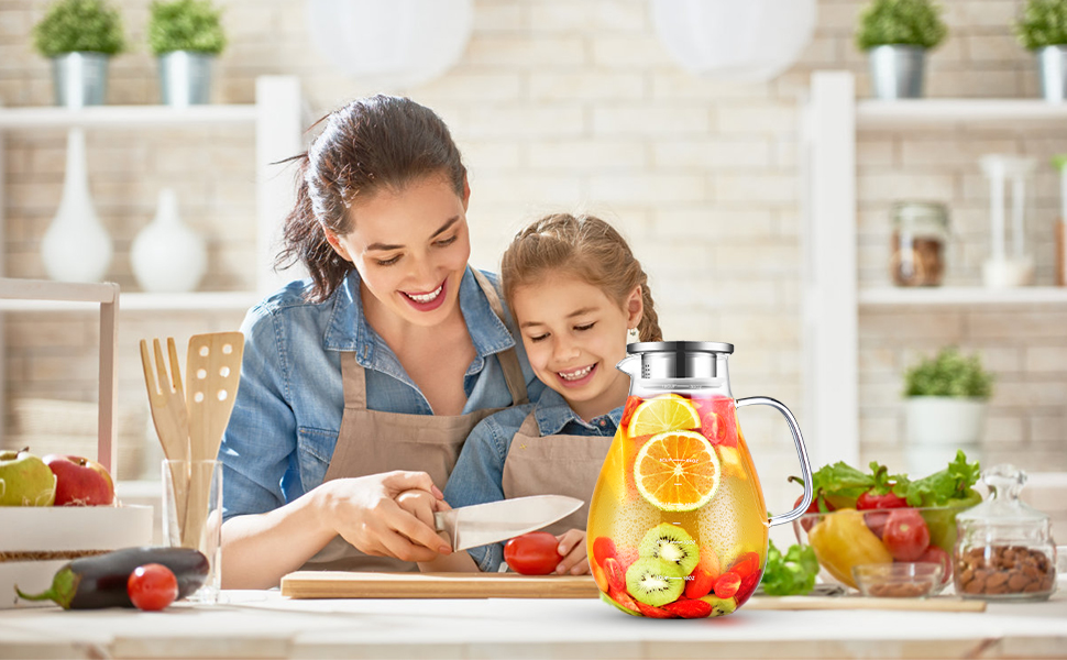 Скляна карафа Veccom 2.4L з кришкою, термостійкий глечик з боросилікатного скла для води, холодного чаю, соку