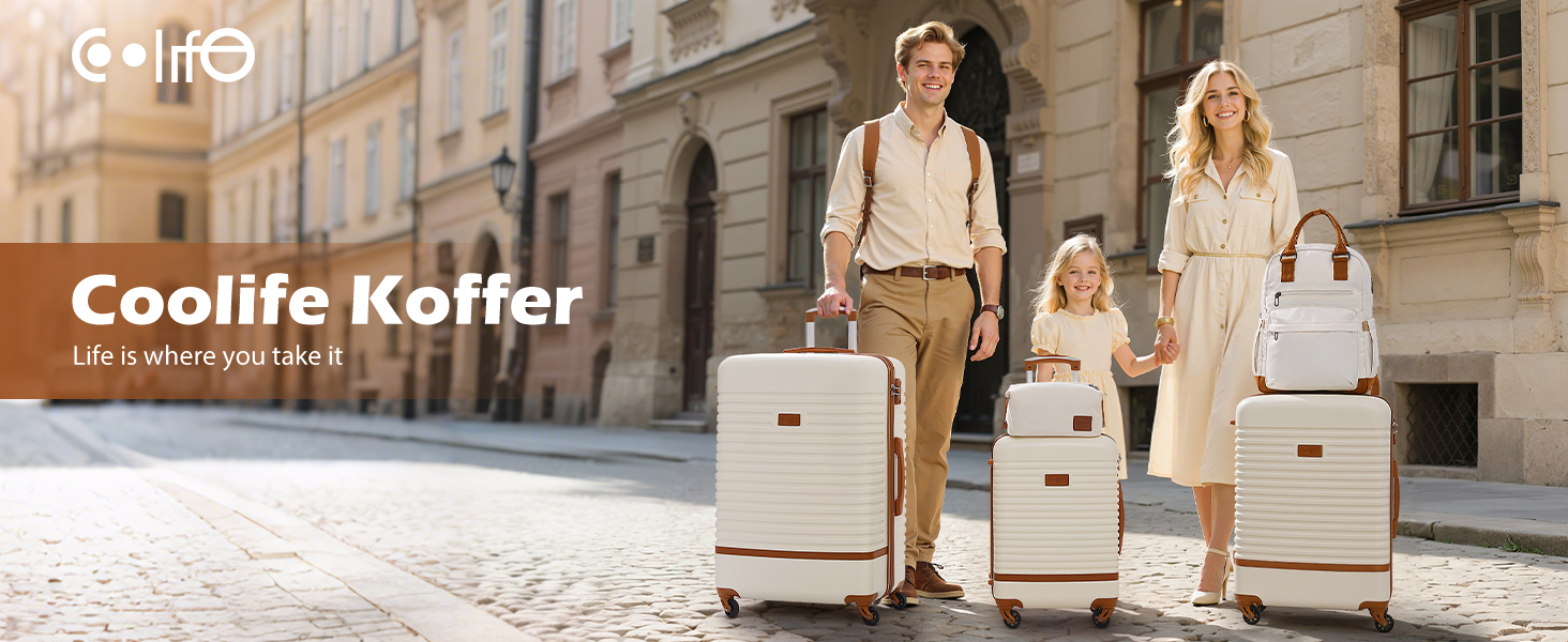 Набір валіз COOLIFE 5 в 1: велика валіза на коліщатках, рюкзак та аксесуари (темно-зелений/коричневий)