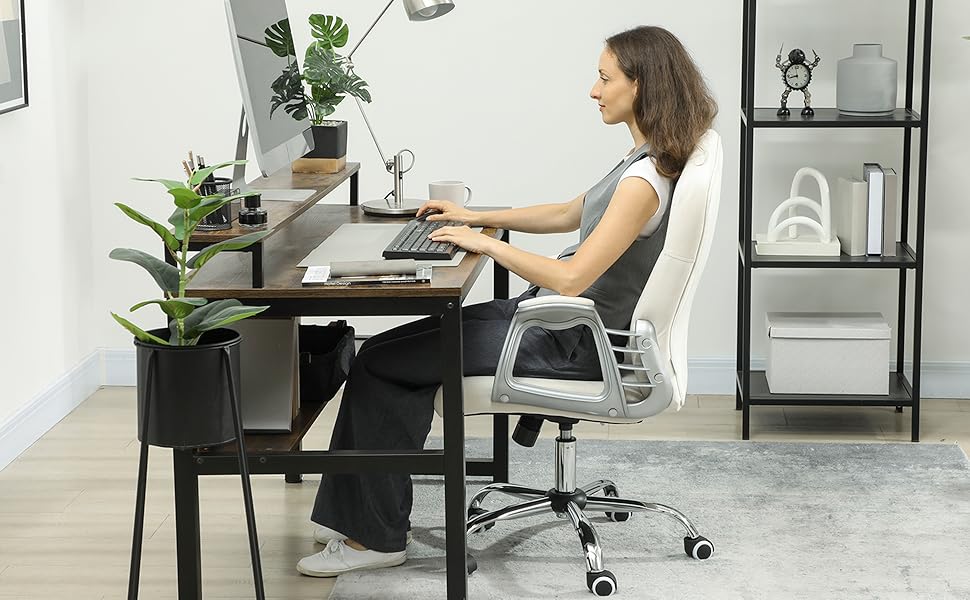 Крісло офісне Vinsetto з велюровою оббивкою, комп'ютерне крісло з кнопковою спинкою, регульована висота та нахил (кремовий)